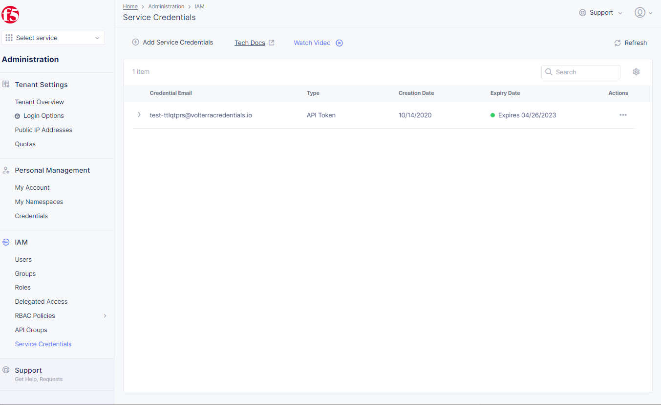 Figure: Open Service Credentials