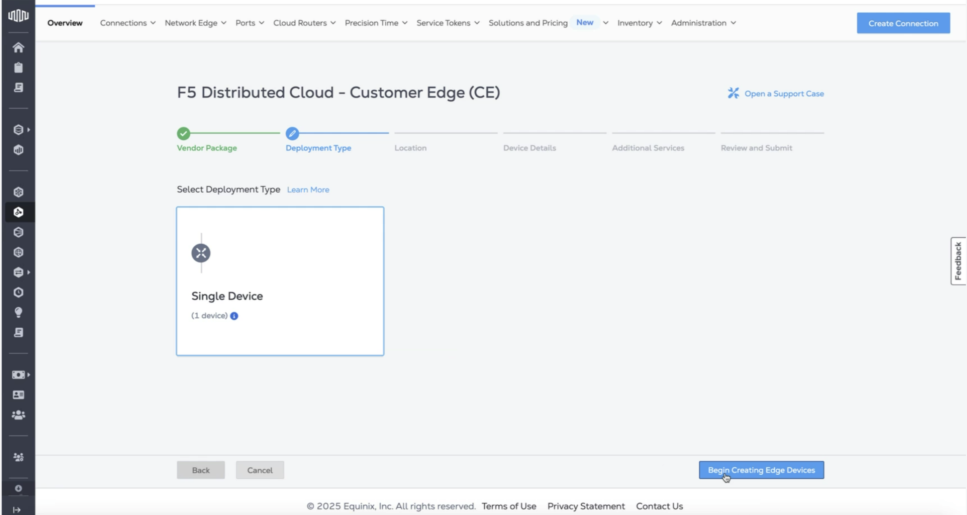 Figure: Begin Creating Device