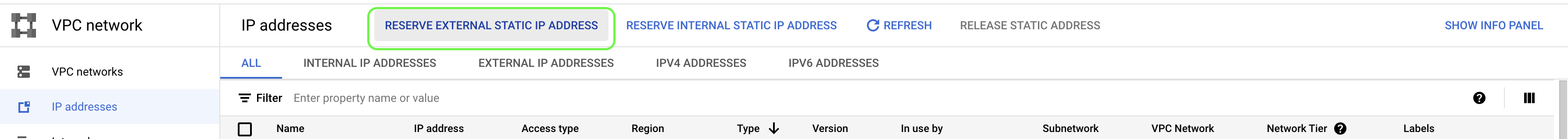 Figure: Reserve External IP Address