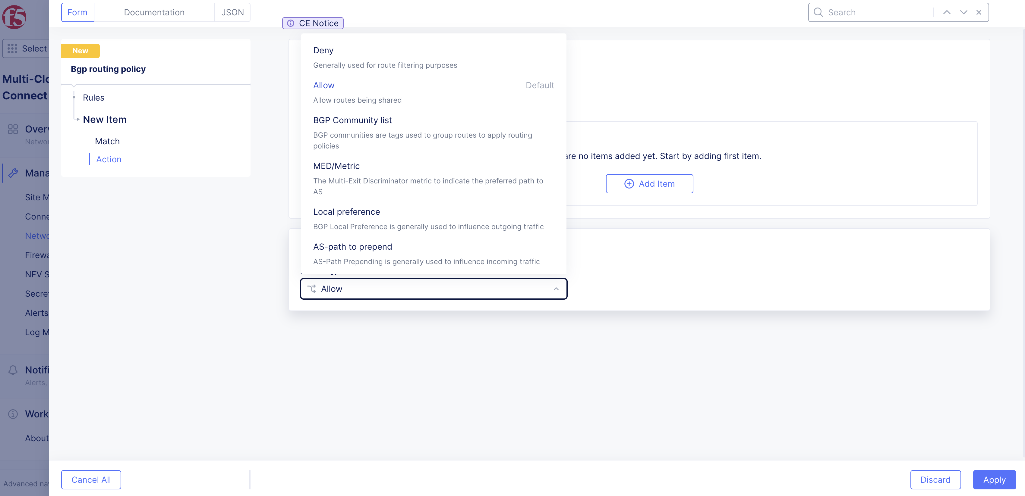 Figure: Action Type Options