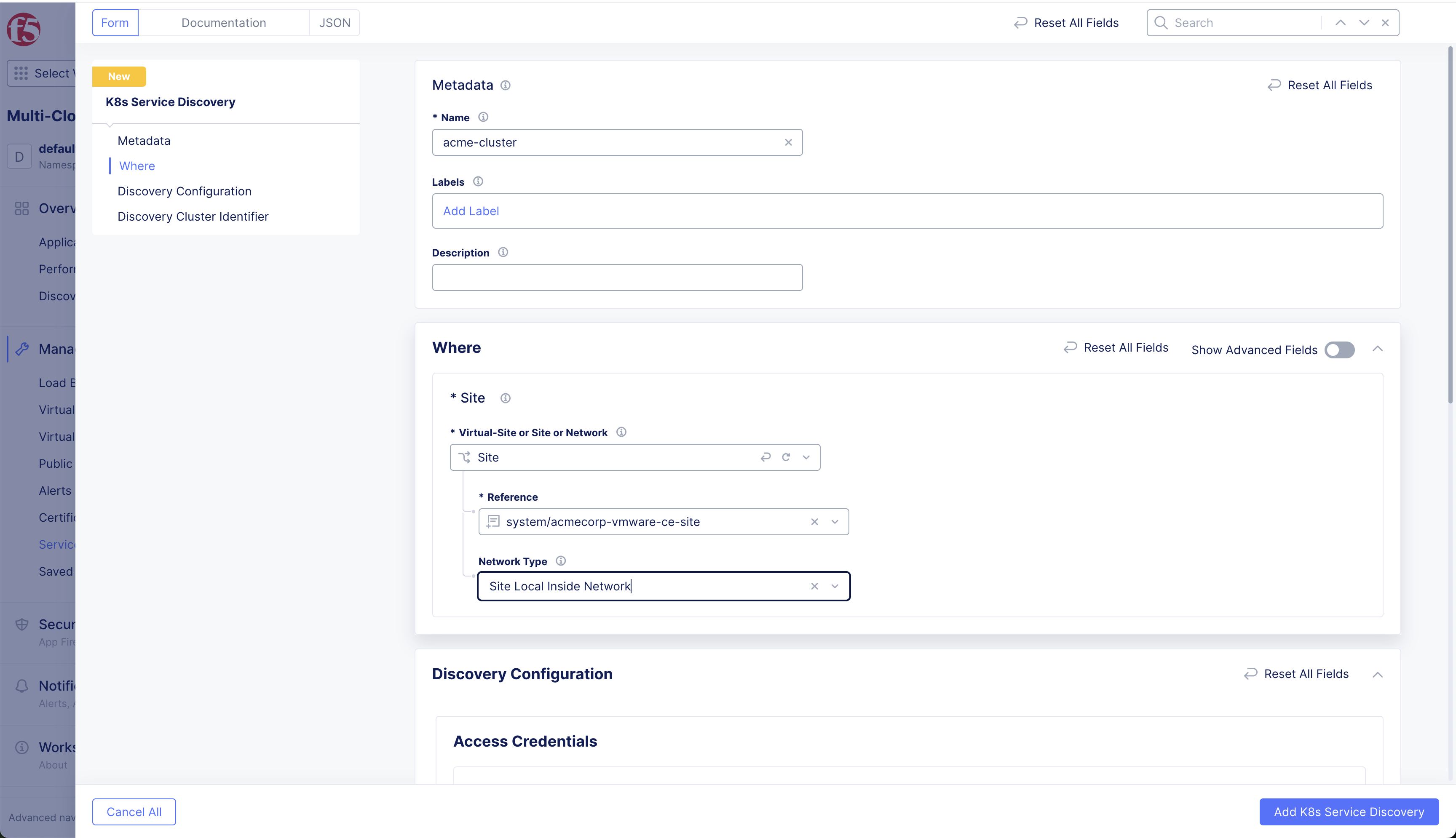 Figure: Service Discovery Config Options