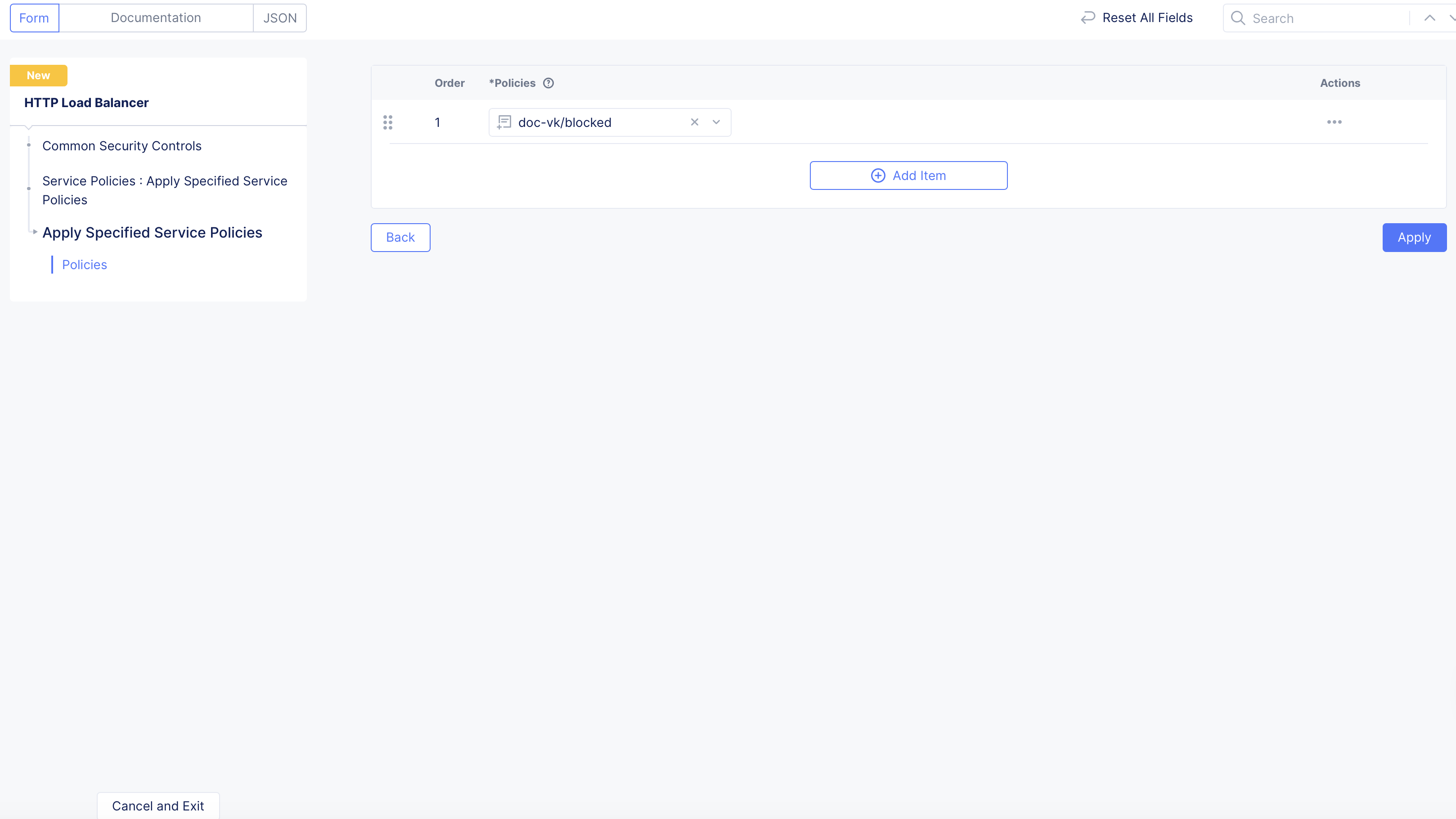 Figure: Select Specific Service Policy