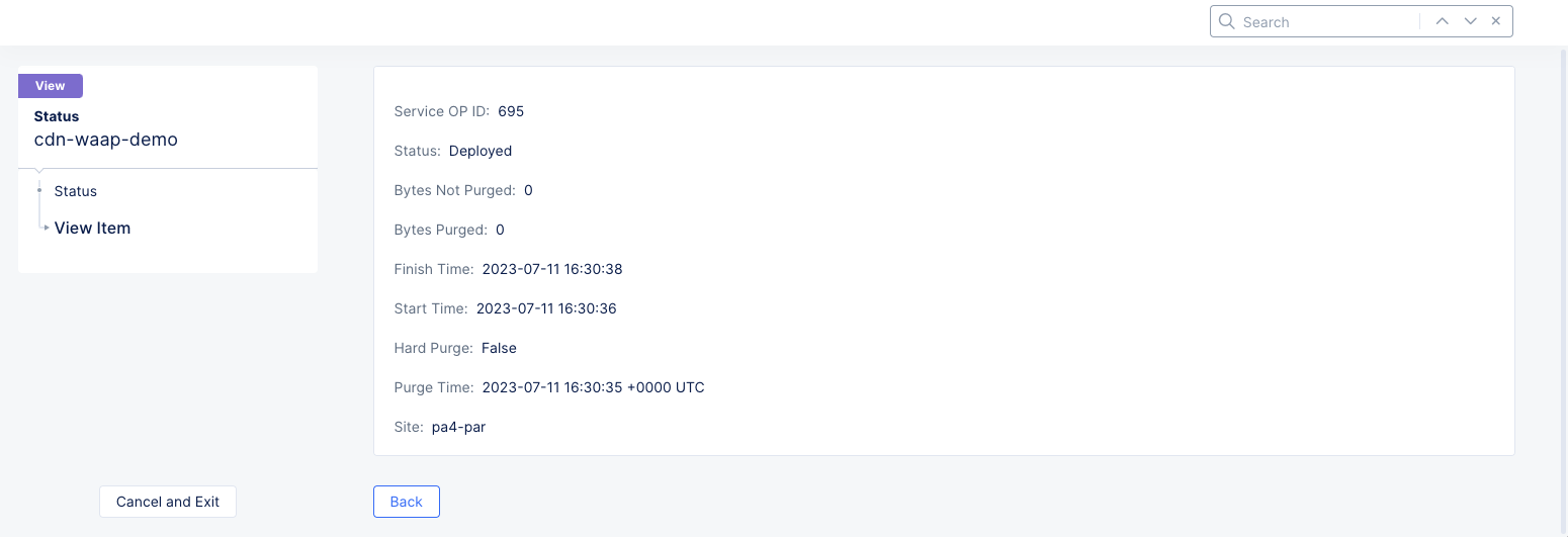 Figure: Distribution Cache Purge Site Details