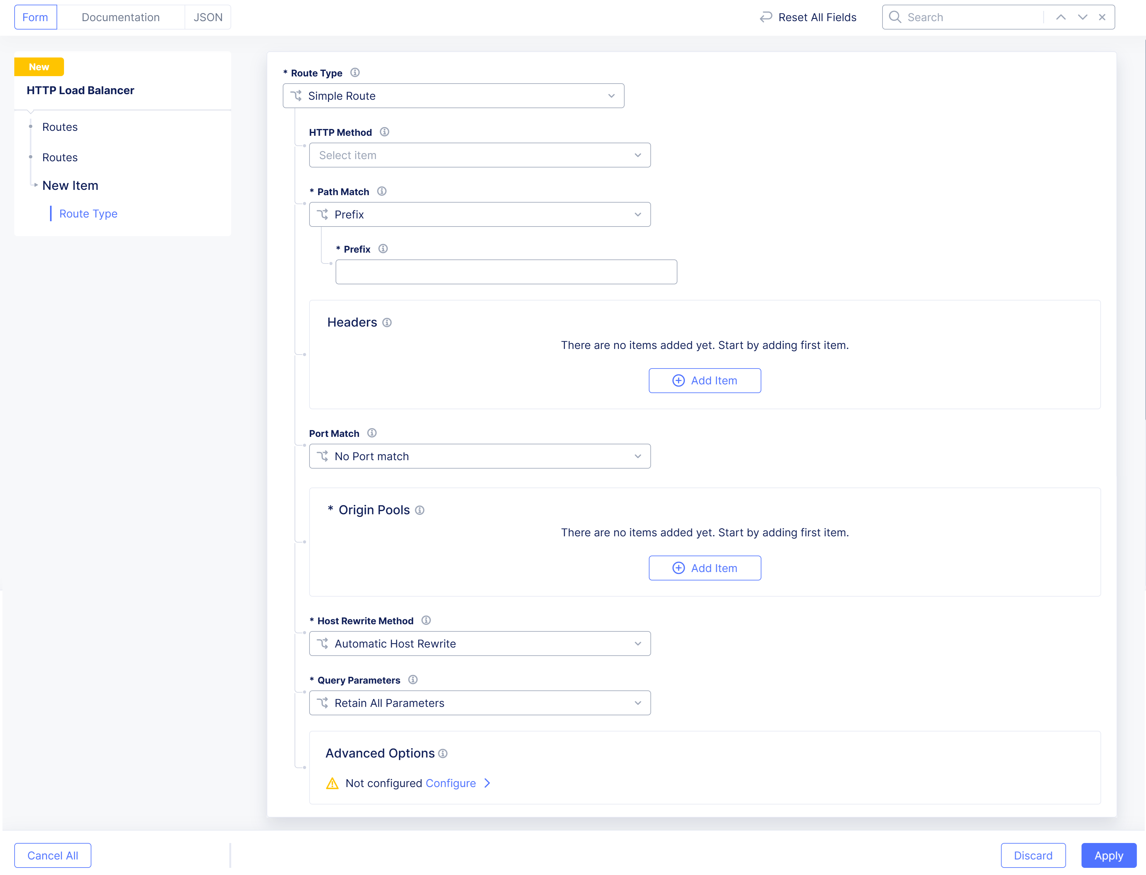 Figure: Route Advanced Options