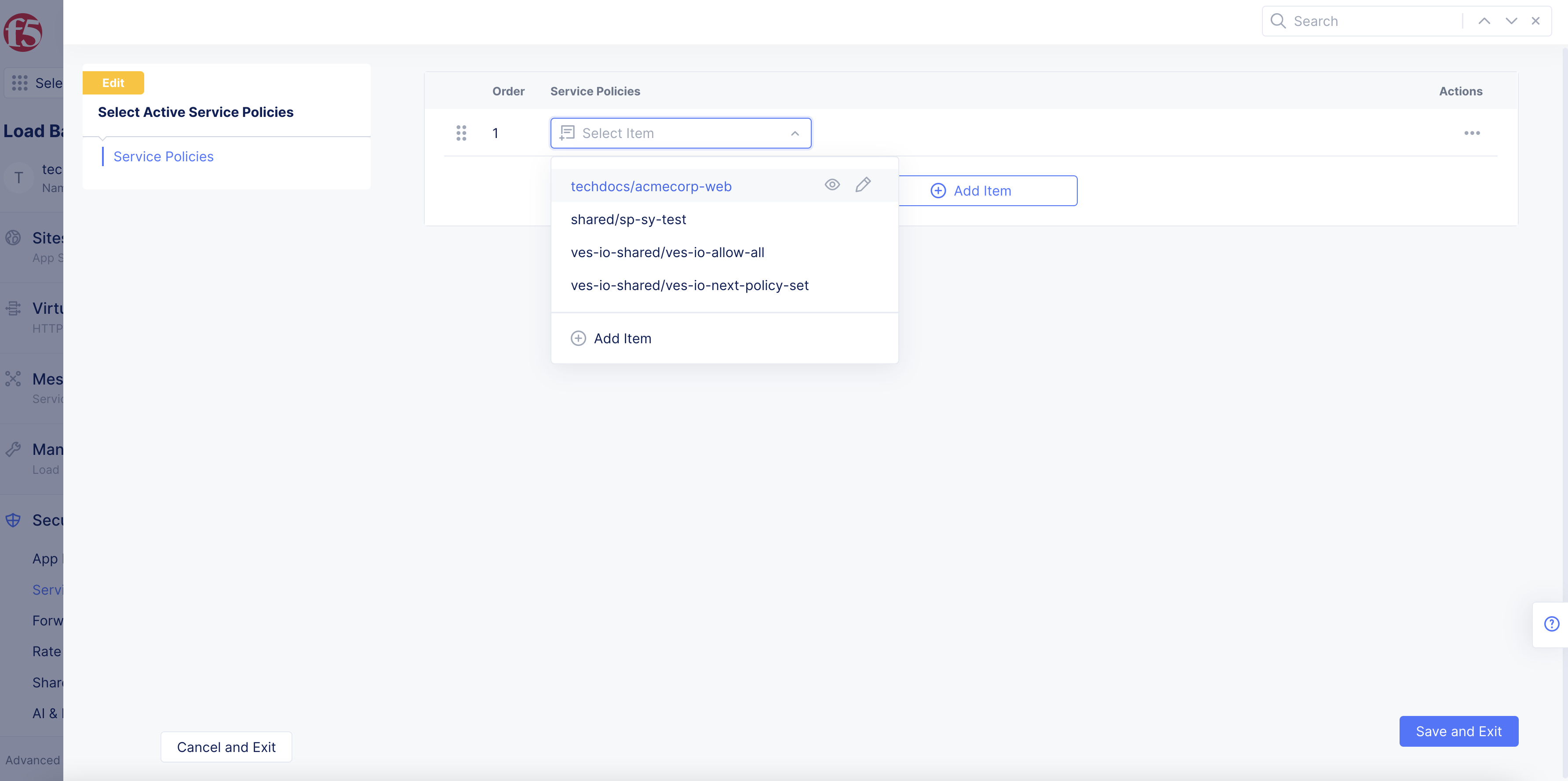 Figure: Select Active Service Policy