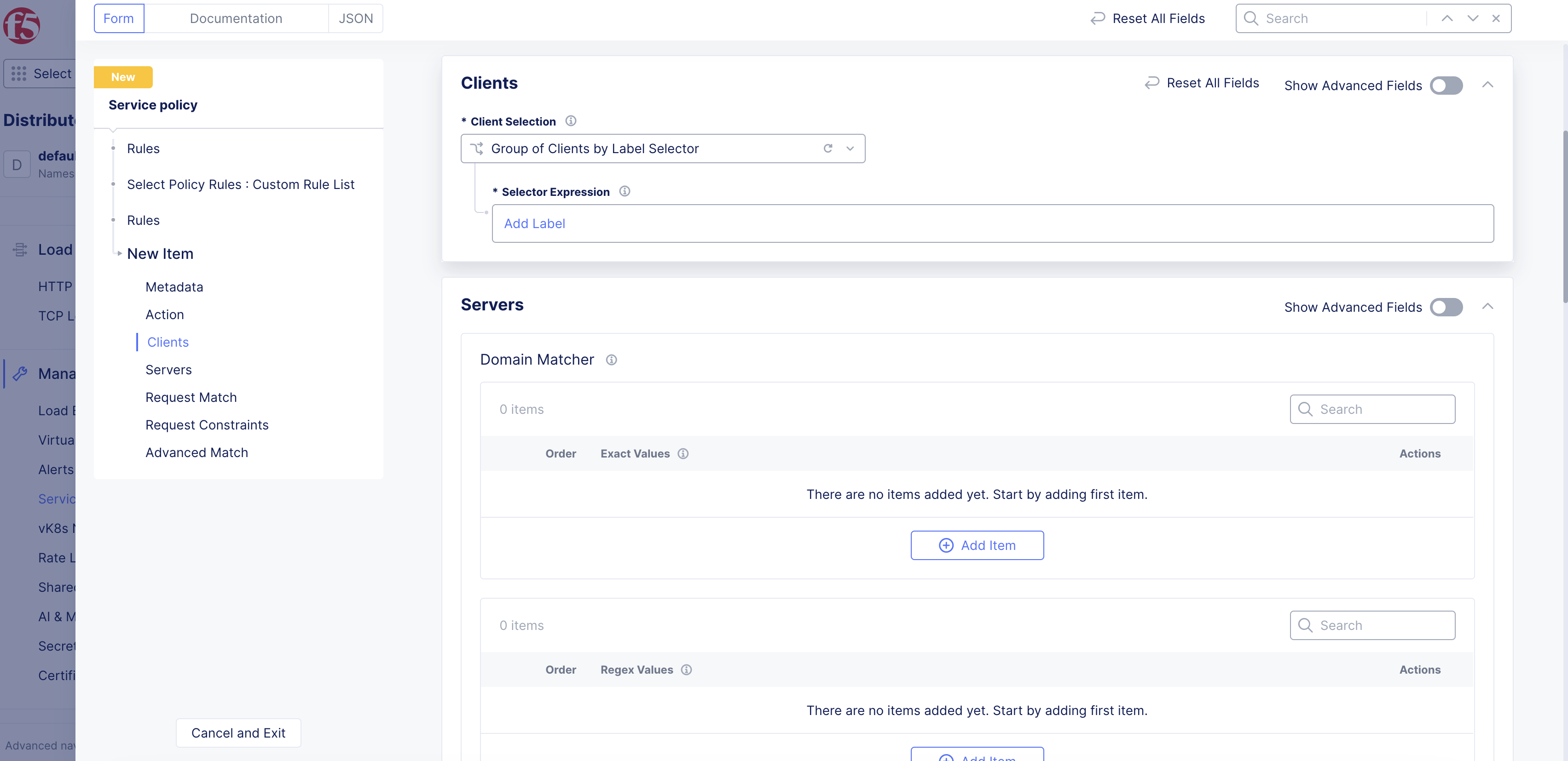 Figure: Namespace Label for Service Policy Rule