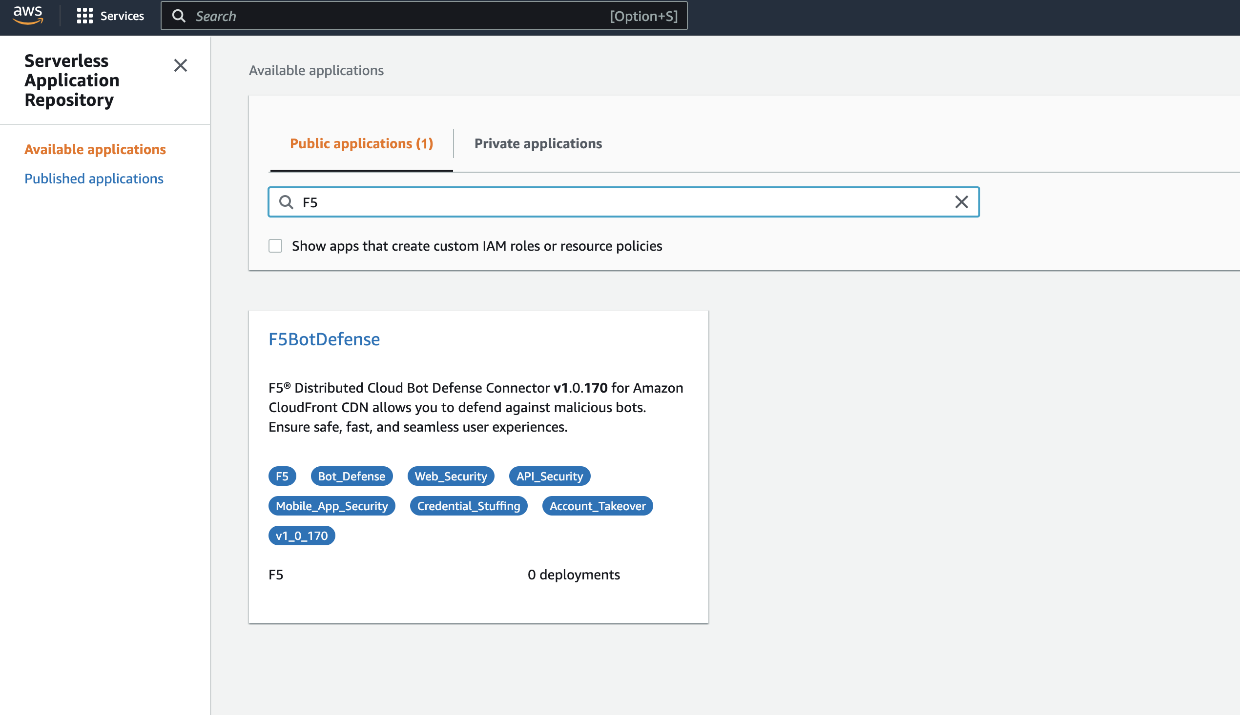 Figure: Public Application Tab