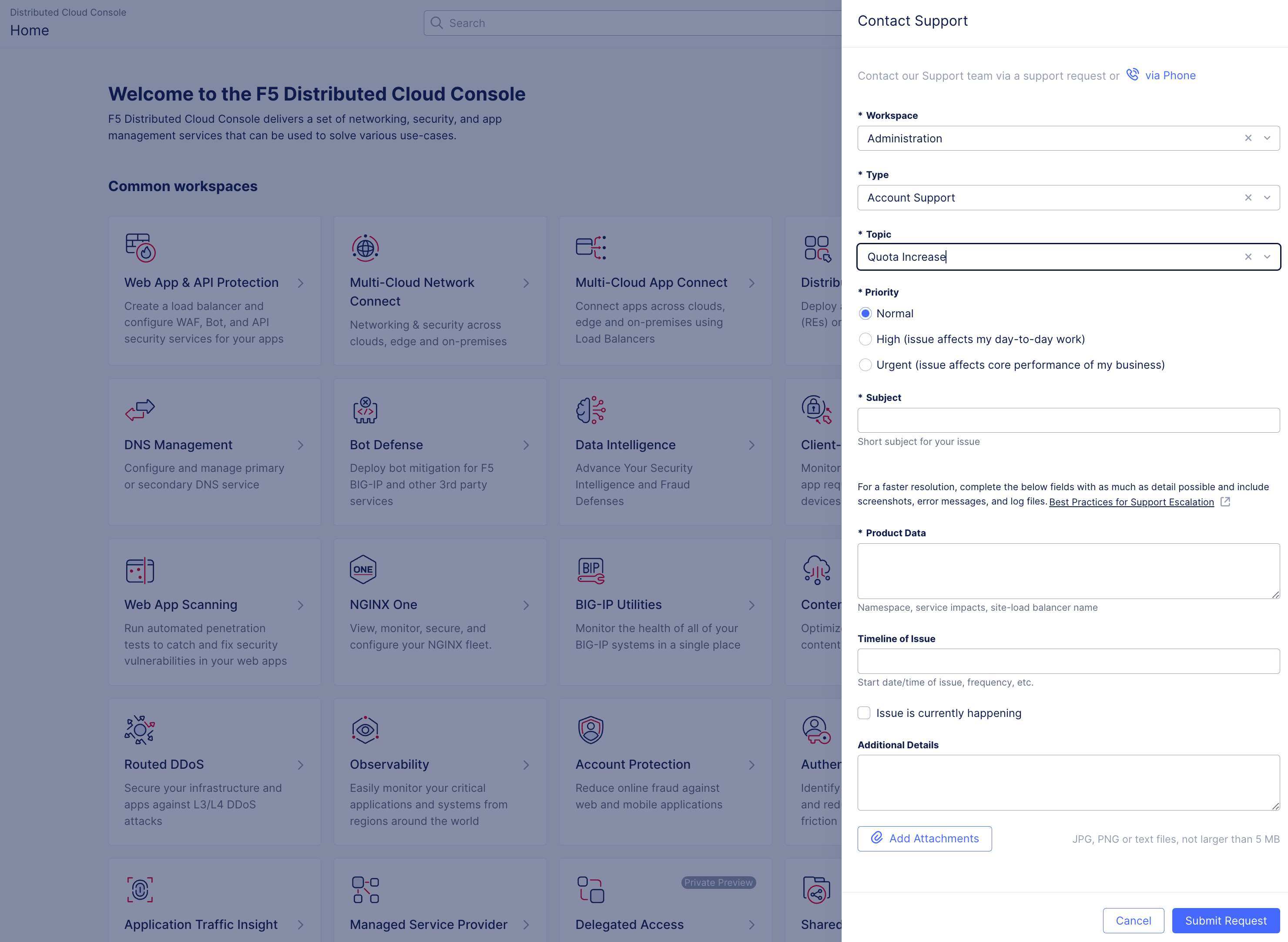 Figure: Request Quota Increase