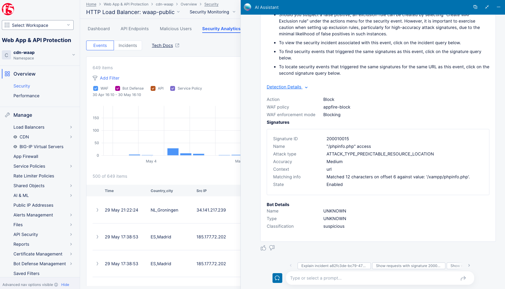 Figure: Security Analytics Event AI Assistant Explanation